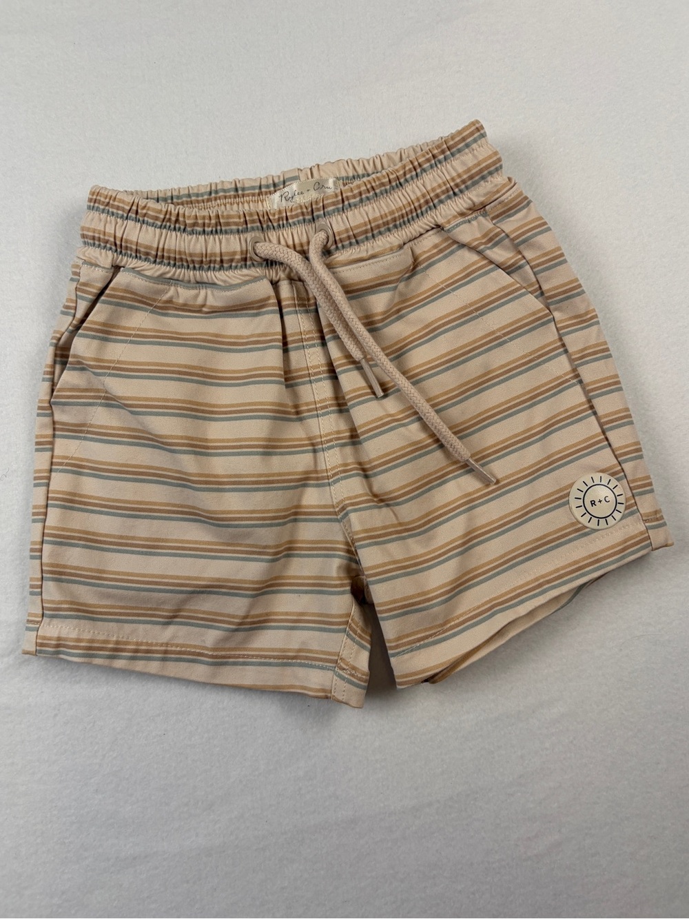 Rylee and Cru Striped‎ Beige Tan Swim Trunks 6-12M Sun